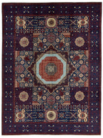 9x12 Navy and Burgundy Turkish Tribal Rug
