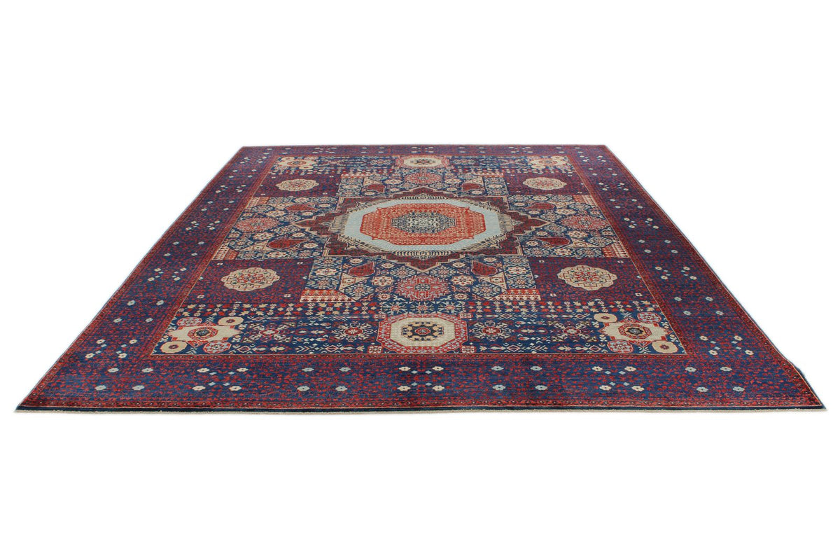 9x12 Navy and Burgundy Turkish Tribal Rug