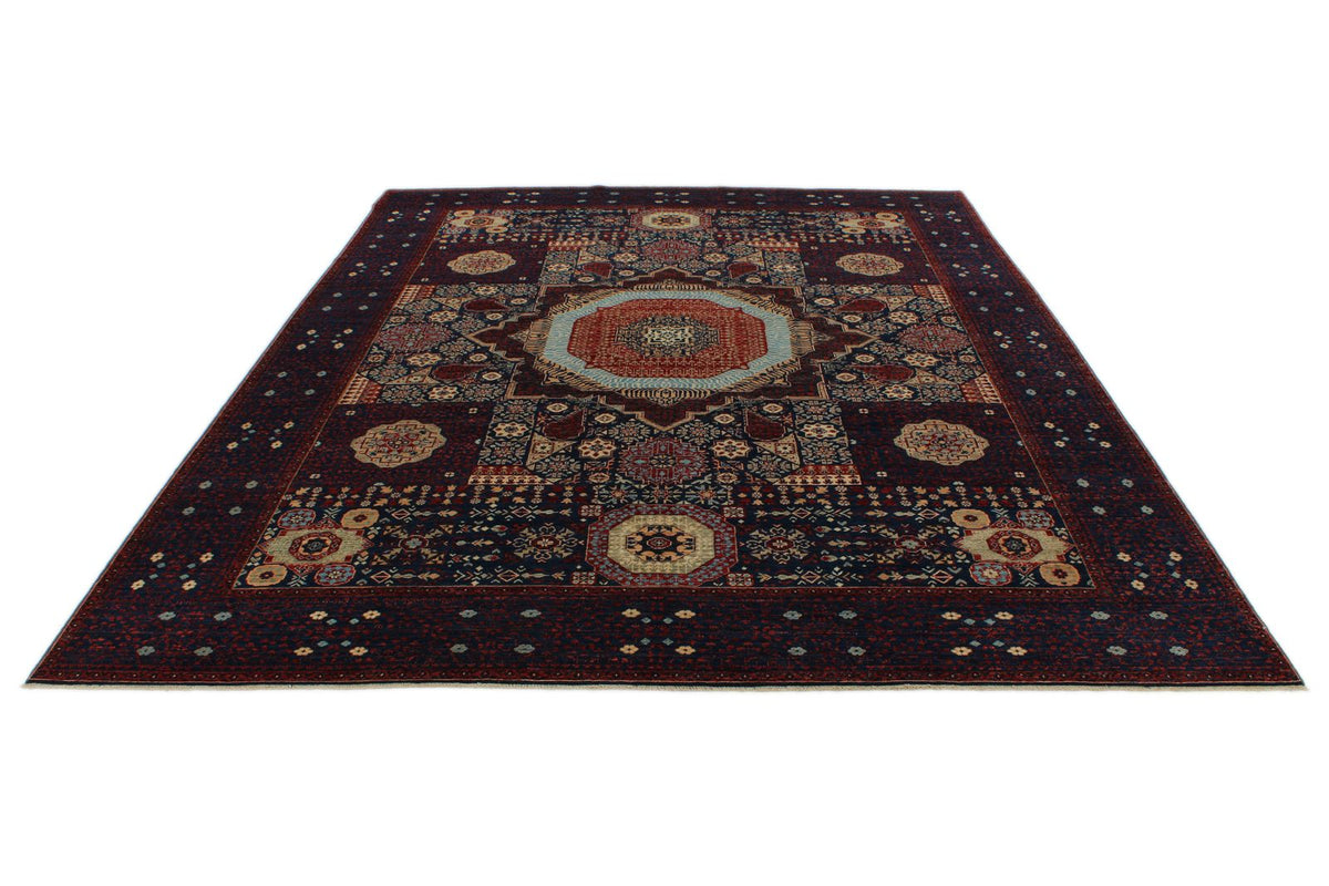 9x12 Navy and Burgundy Turkish Tribal Rug