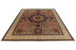 9x12 Ivory and Beige Turkish Tribal Rug