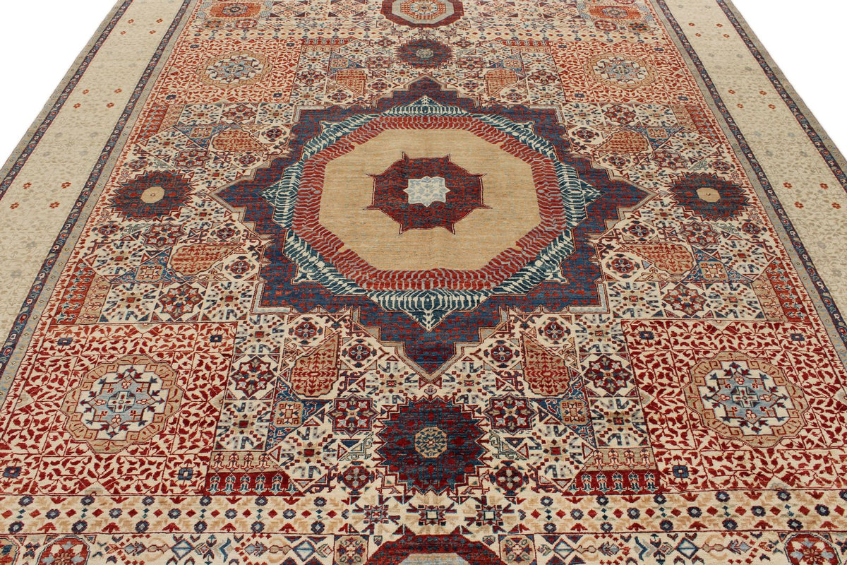 9x12 Ivory and Beige Turkish Tribal Rug