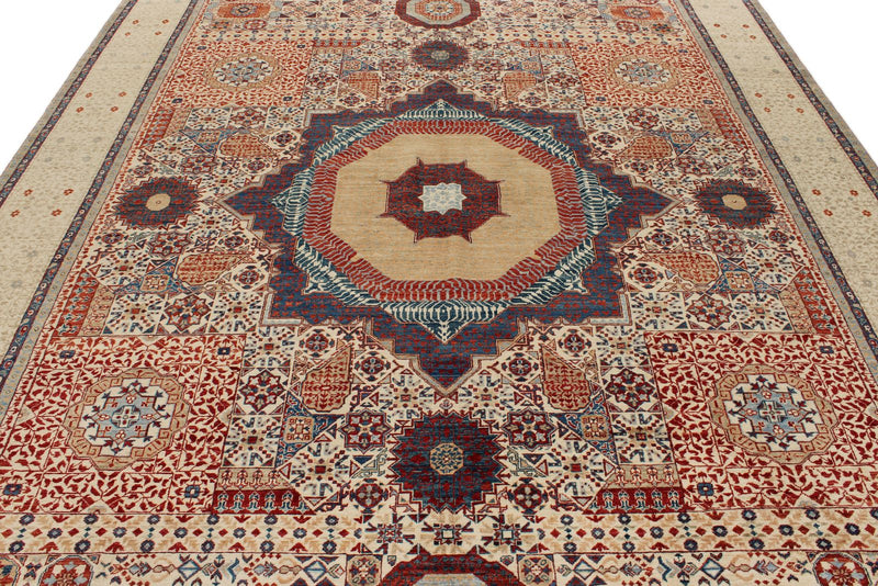 9x12 Ivory and Beige Turkish Tribal Rug