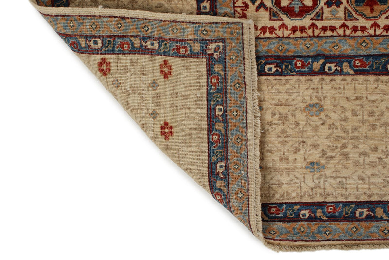 9x12 Ivory and Beige Turkish Tribal Rug