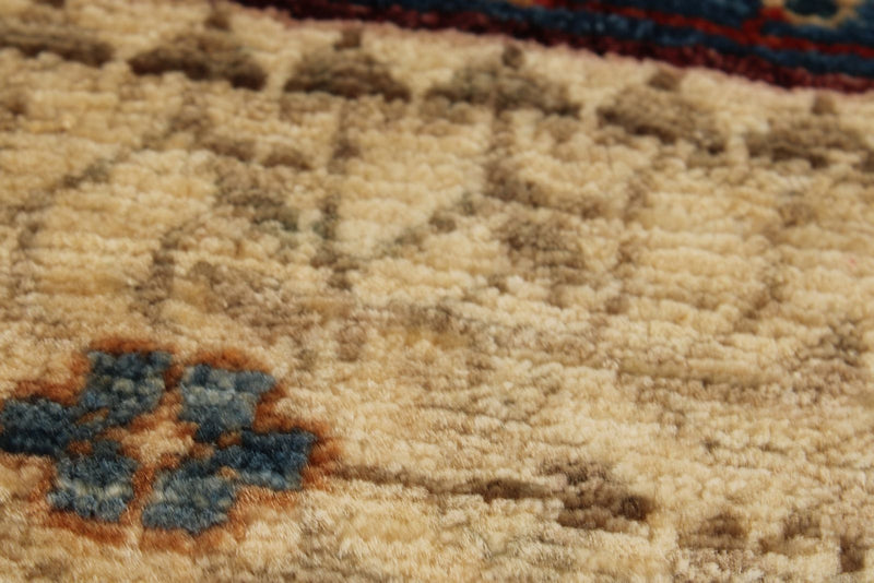 9x12 Ivory and Beige Turkish Tribal Rug