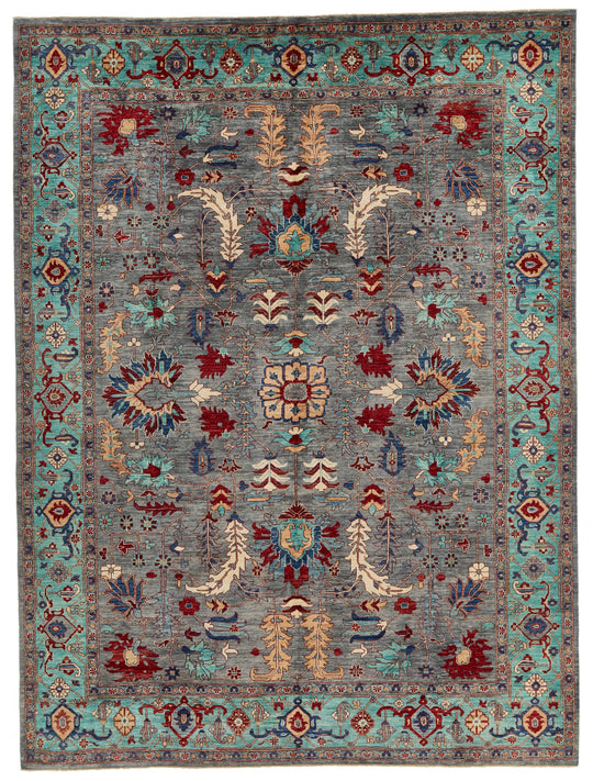 9x12 Gray and Turquoise Anatolian Tribal Rug