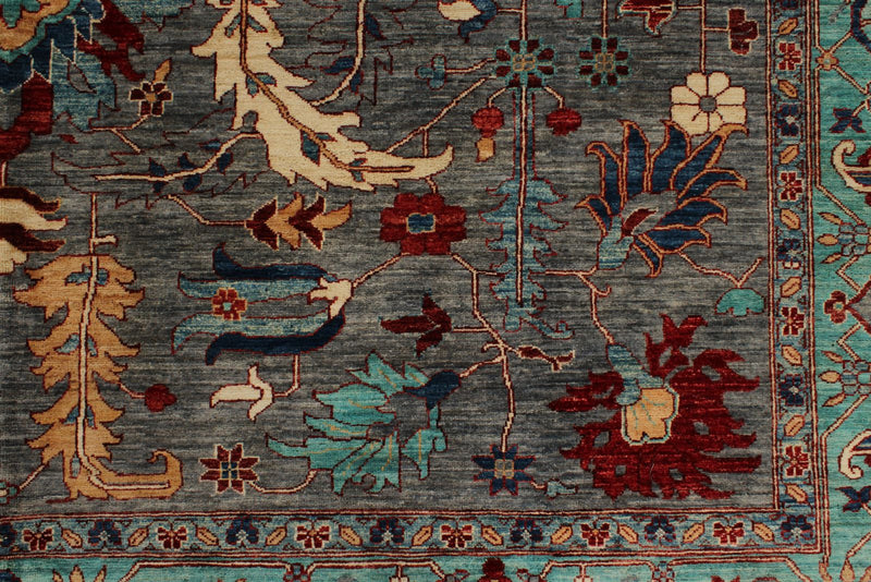 9x12 Gray and Turquoise Anatolian Tribal Rug