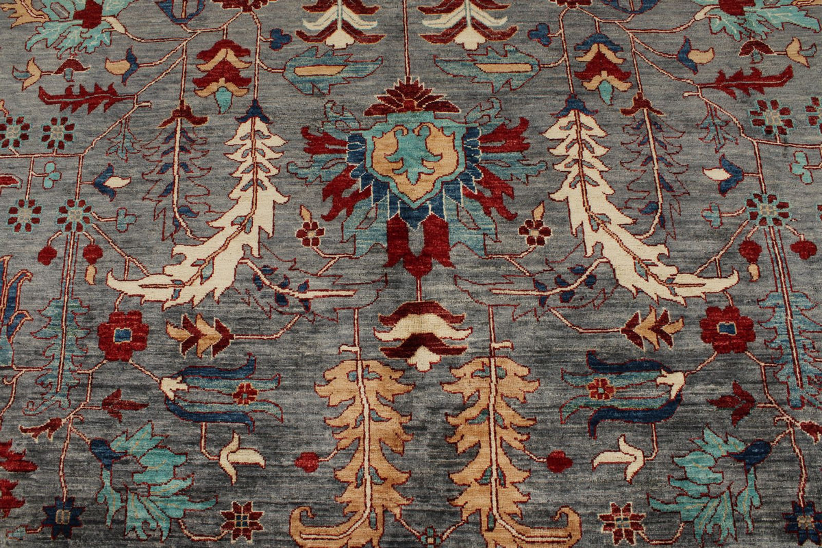 9x12 Gray and Turquoise Anatolian Tribal Rug