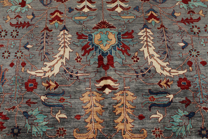 9x12 Gray and Turquoise Anatolian Tribal Rug