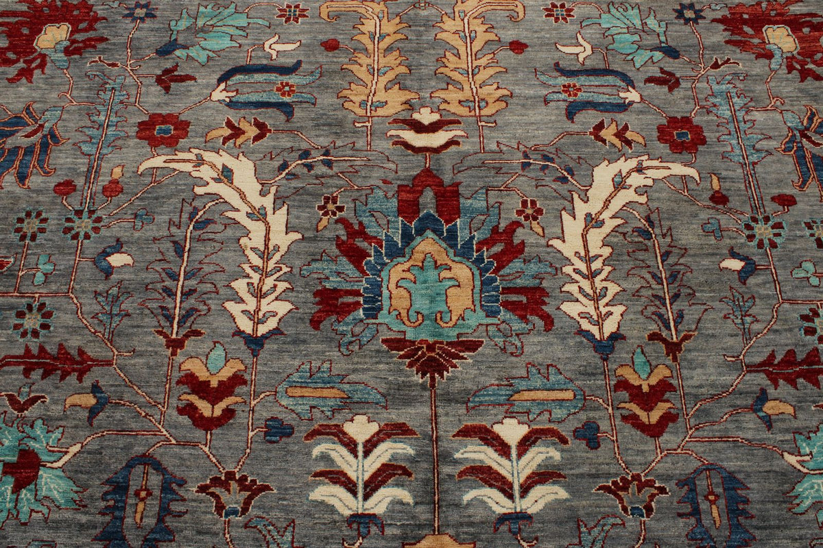 9x12 Gray and Turquoise Anatolian Tribal Rug