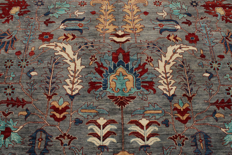 9x12 Gray and Turquoise Anatolian Tribal Rug