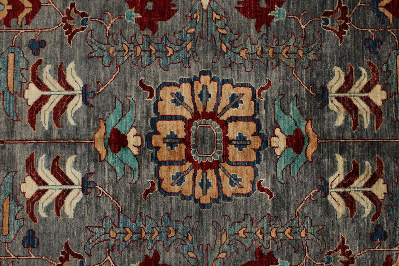 9x12 Gray and Turquoise Anatolian Tribal Rug