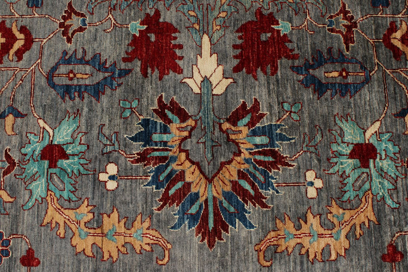 9x12 Gray and Turquoise Anatolian Tribal Rug