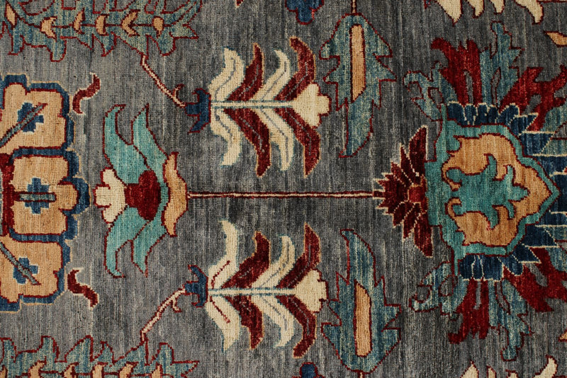 9x12 Gray and Turquoise Anatolian Tribal Rug