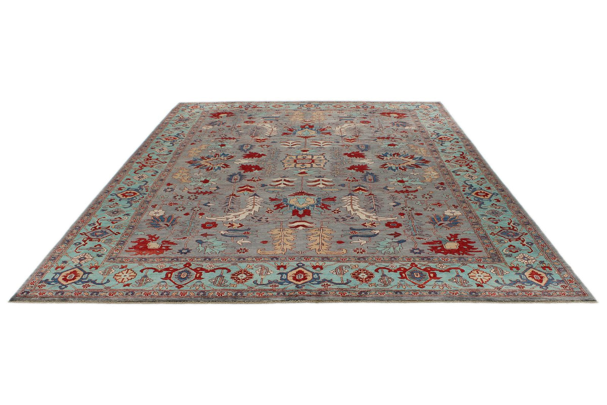 9x12 Gray and Turquoise Anatolian Tribal Rug