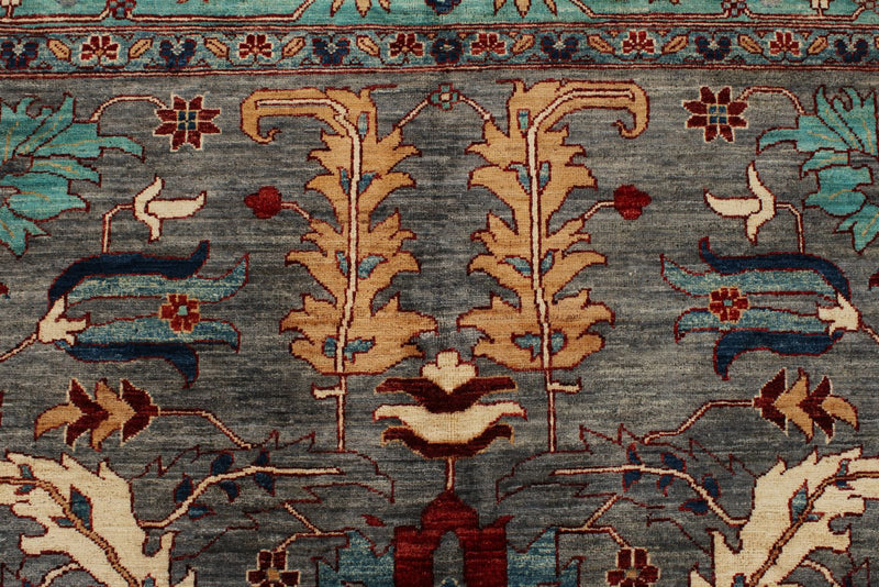 9x12 Gray and Turquoise Anatolian Tribal Rug