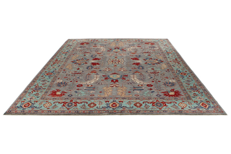 9x12 Gray and Turquoise Anatolian Tribal Rug