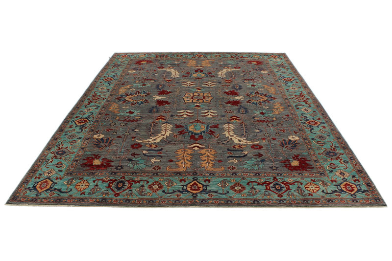 9x12 Gray and Turquoise Anatolian Tribal Rug