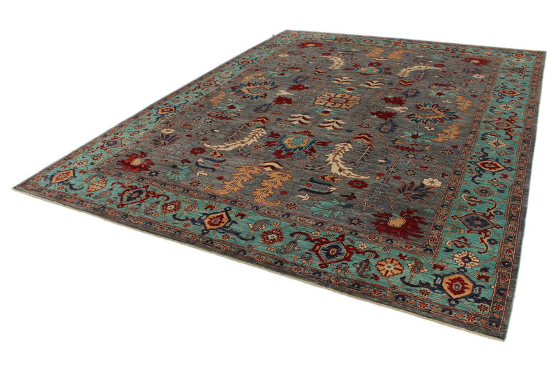 9x12 Gray and Turquoise Anatolian Tribal Rug