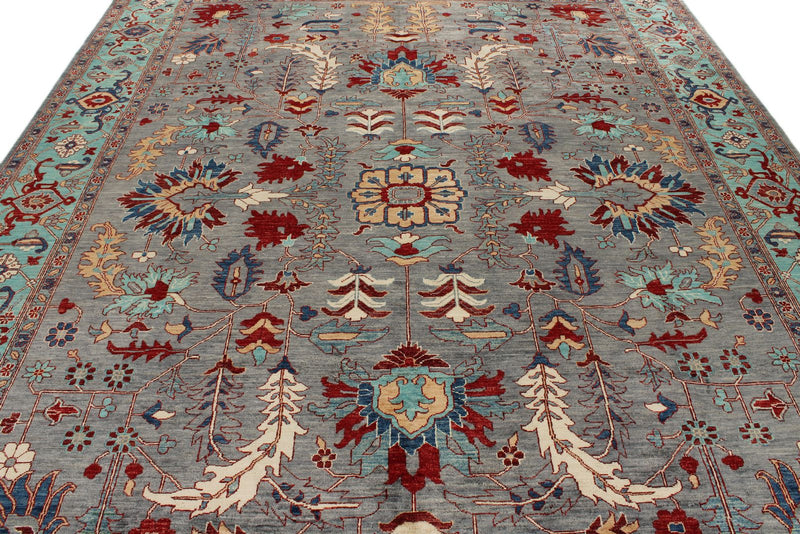 9x12 Gray and Turquoise Anatolian Tribal Rug