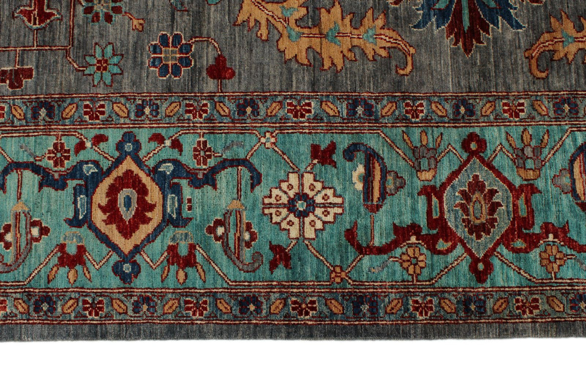 9x12 Gray and Turquoise Anatolian Tribal Rug