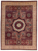 9x12 Burgundy and Beige Turkish Tribal Rug