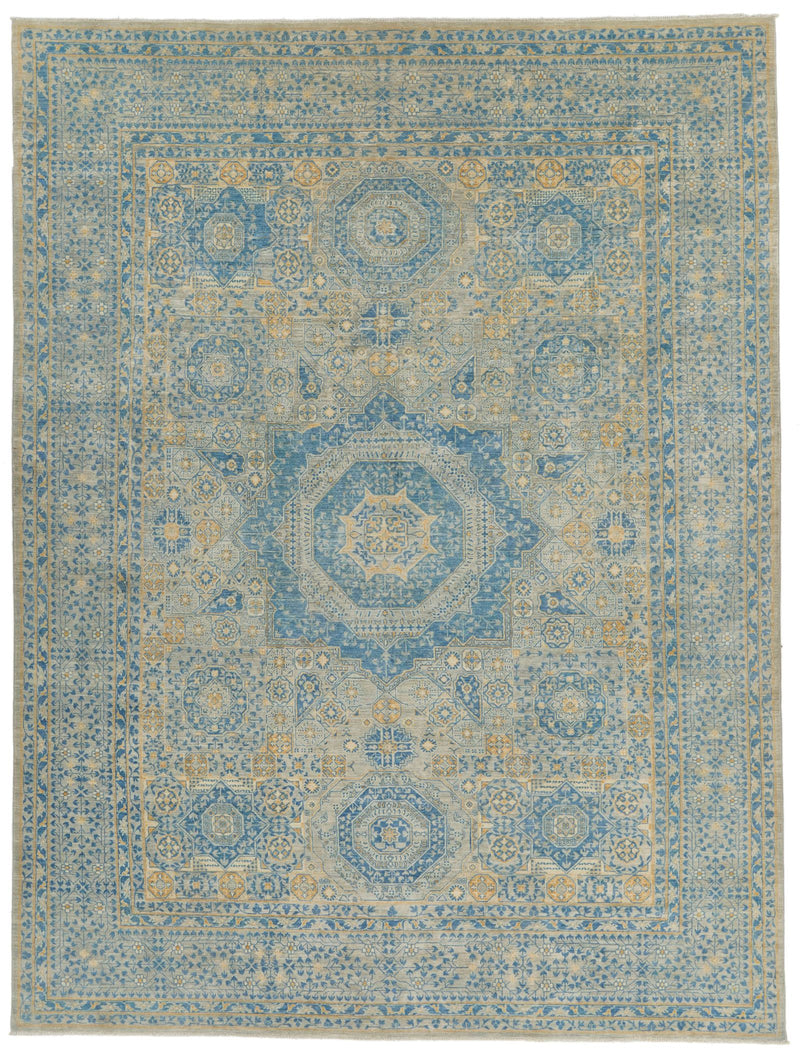9x12 Beige and Gray Turkish Oushak Rug