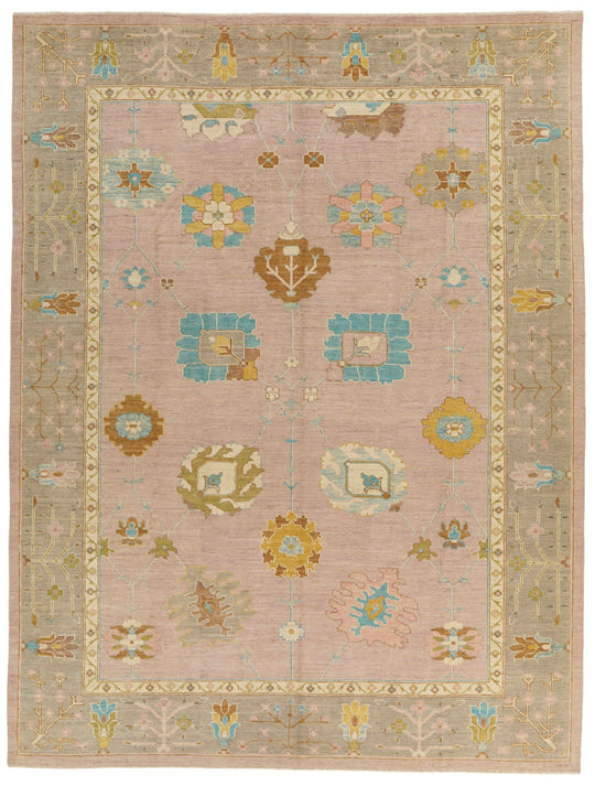 11x14 Pink and Brown Turkish Oushak Rug
