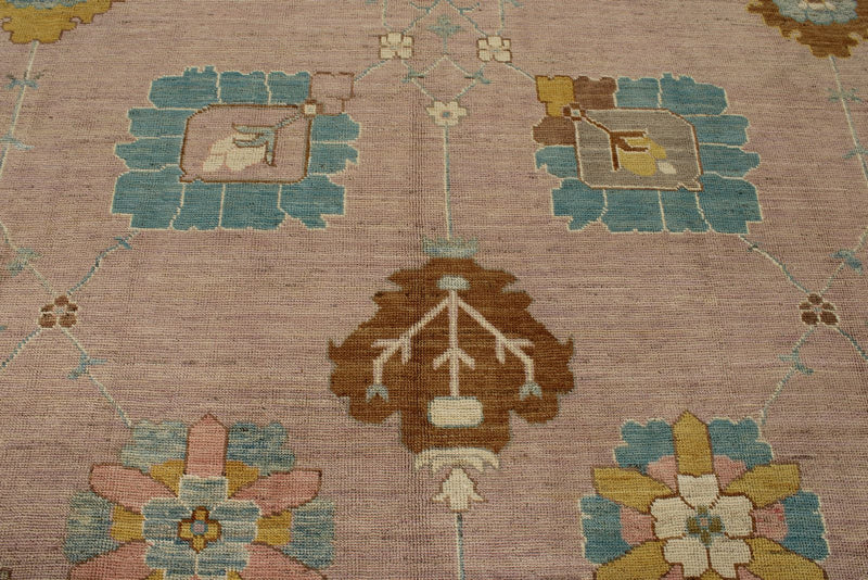 11x14 Pink and Brown Turkish Oushak Rug