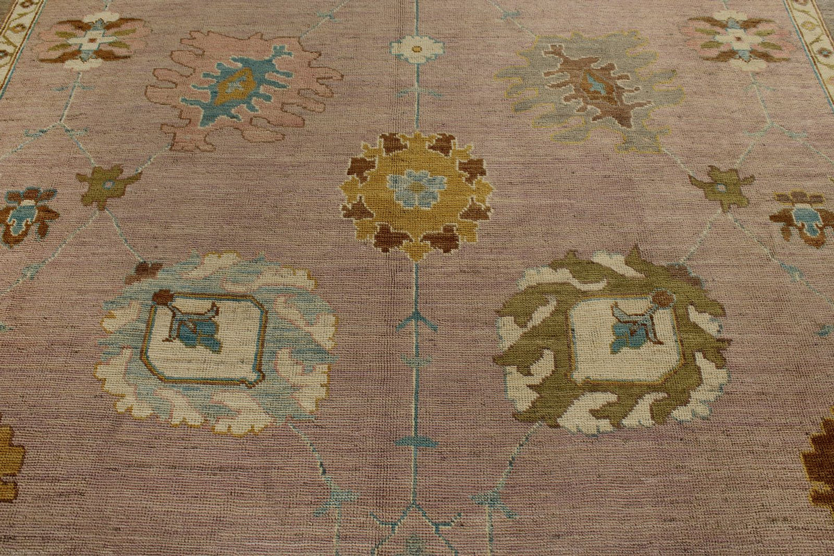 11x14 Pink and Brown Turkish Oushak Rug