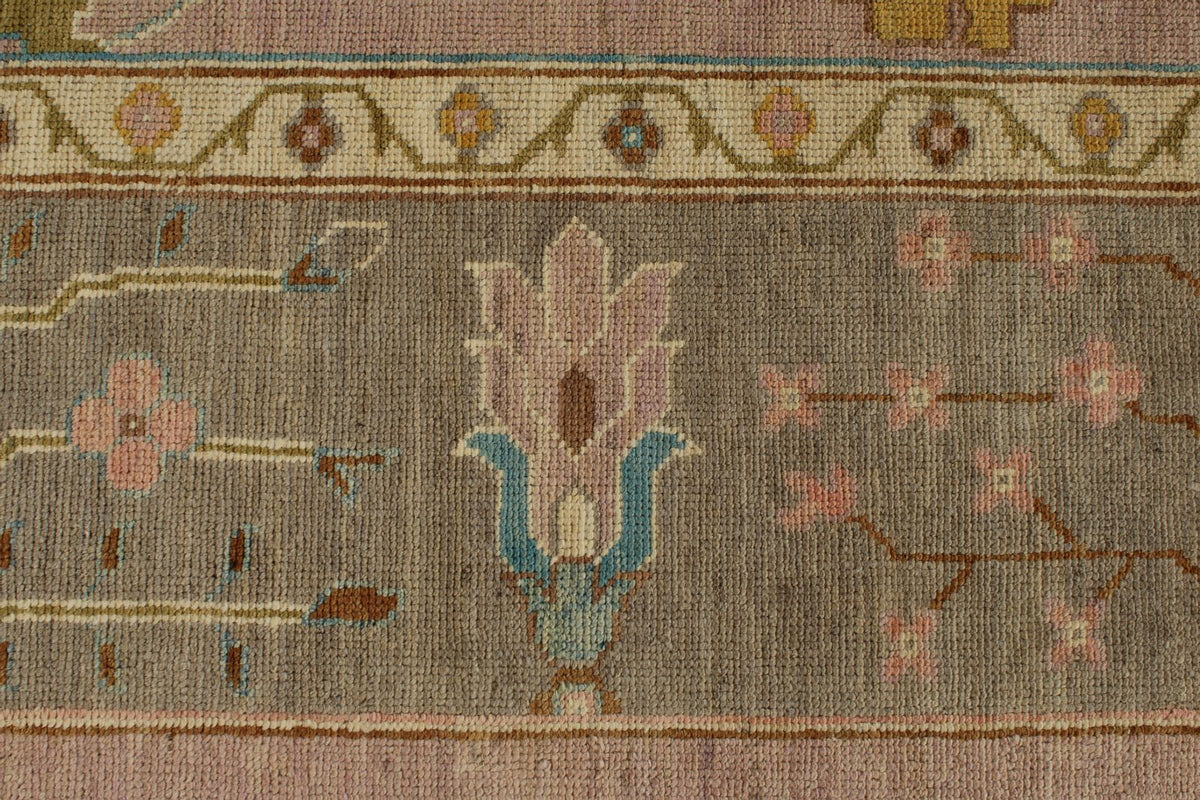 11x14 Pink and Brown Turkish Oushak Rug