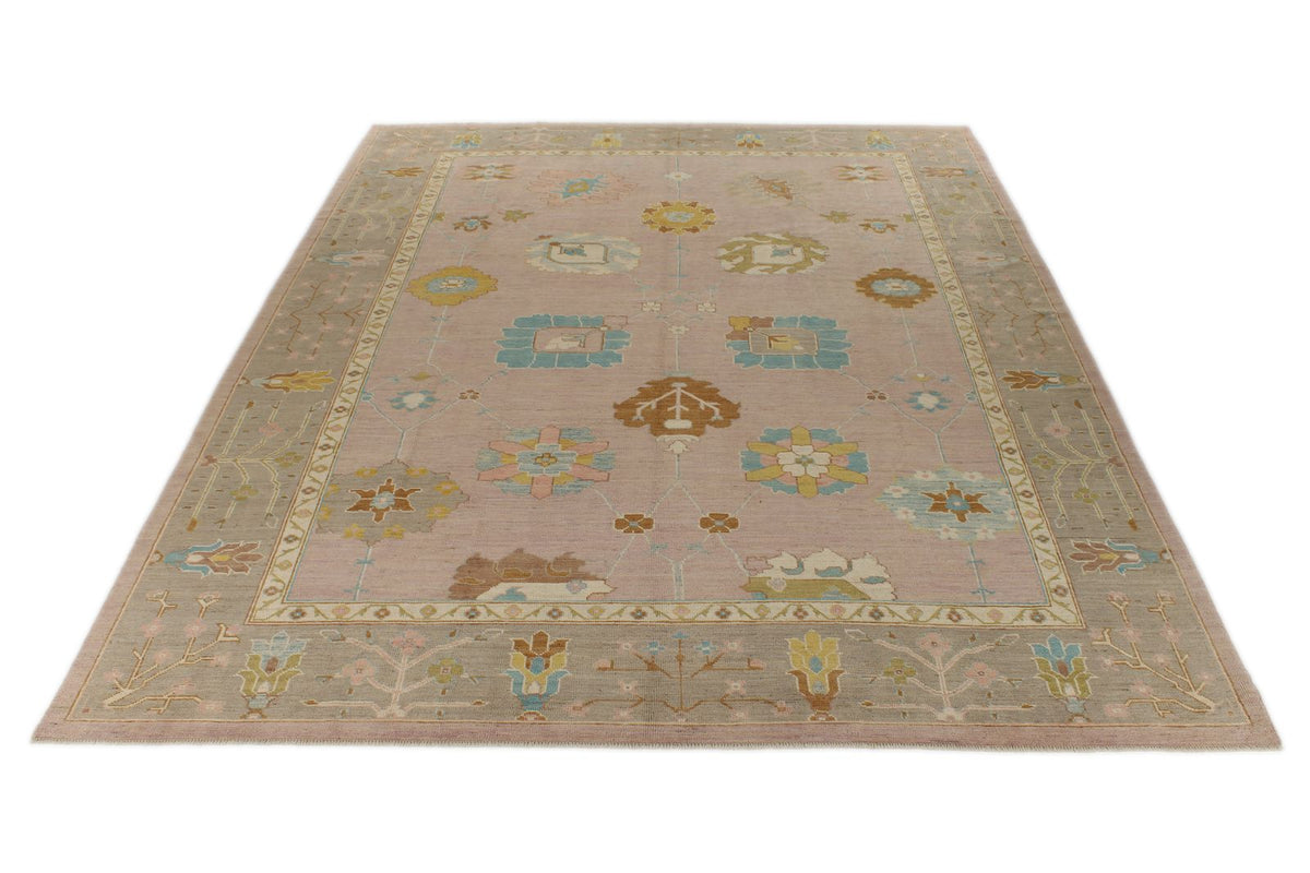 11x14 Pink and Brown Turkish Oushak Rug