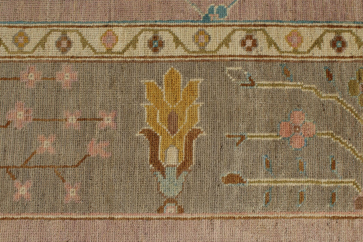 11x14 Pink and Brown Turkish Oushak Rug