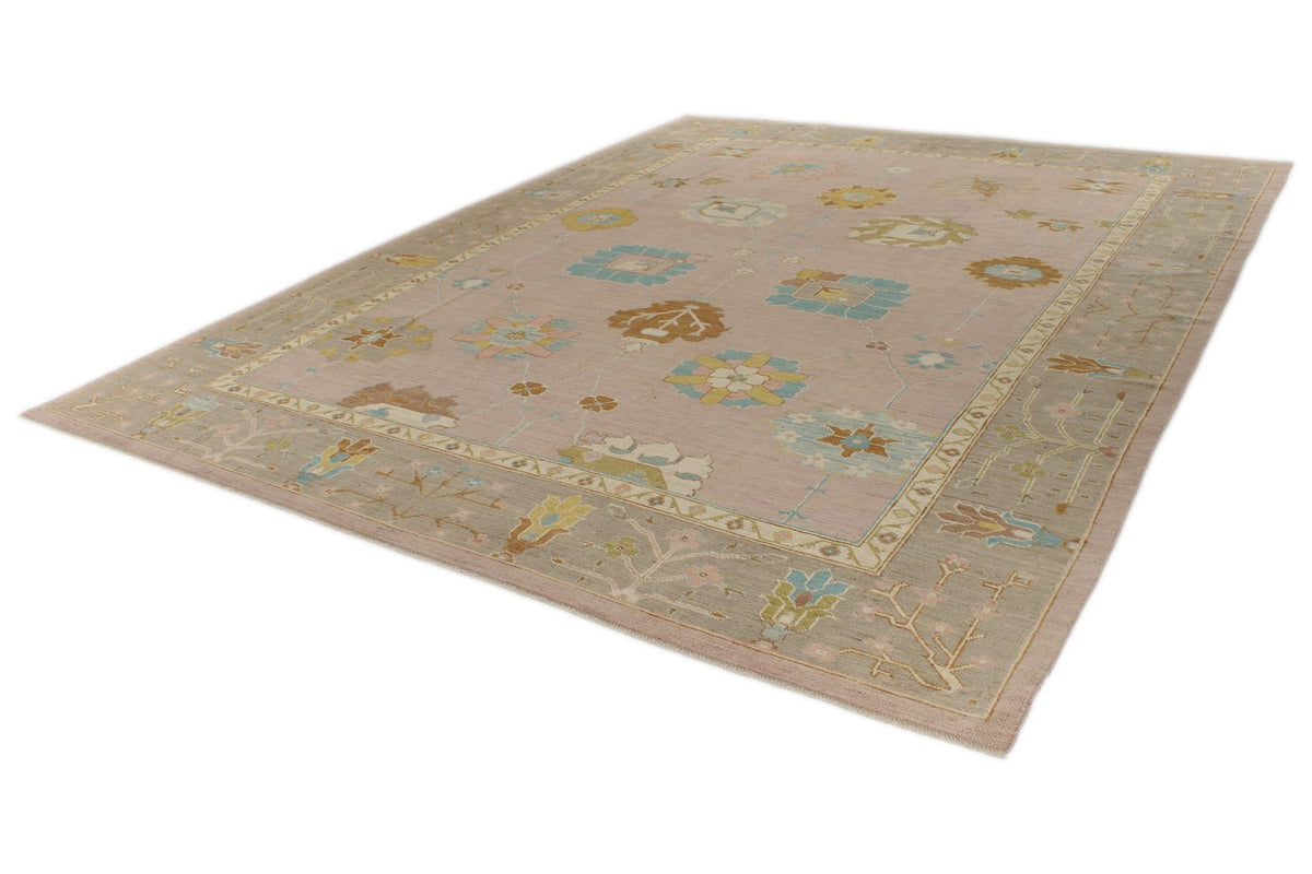 11x14 Pink and Brown Turkish Oushak Rug
