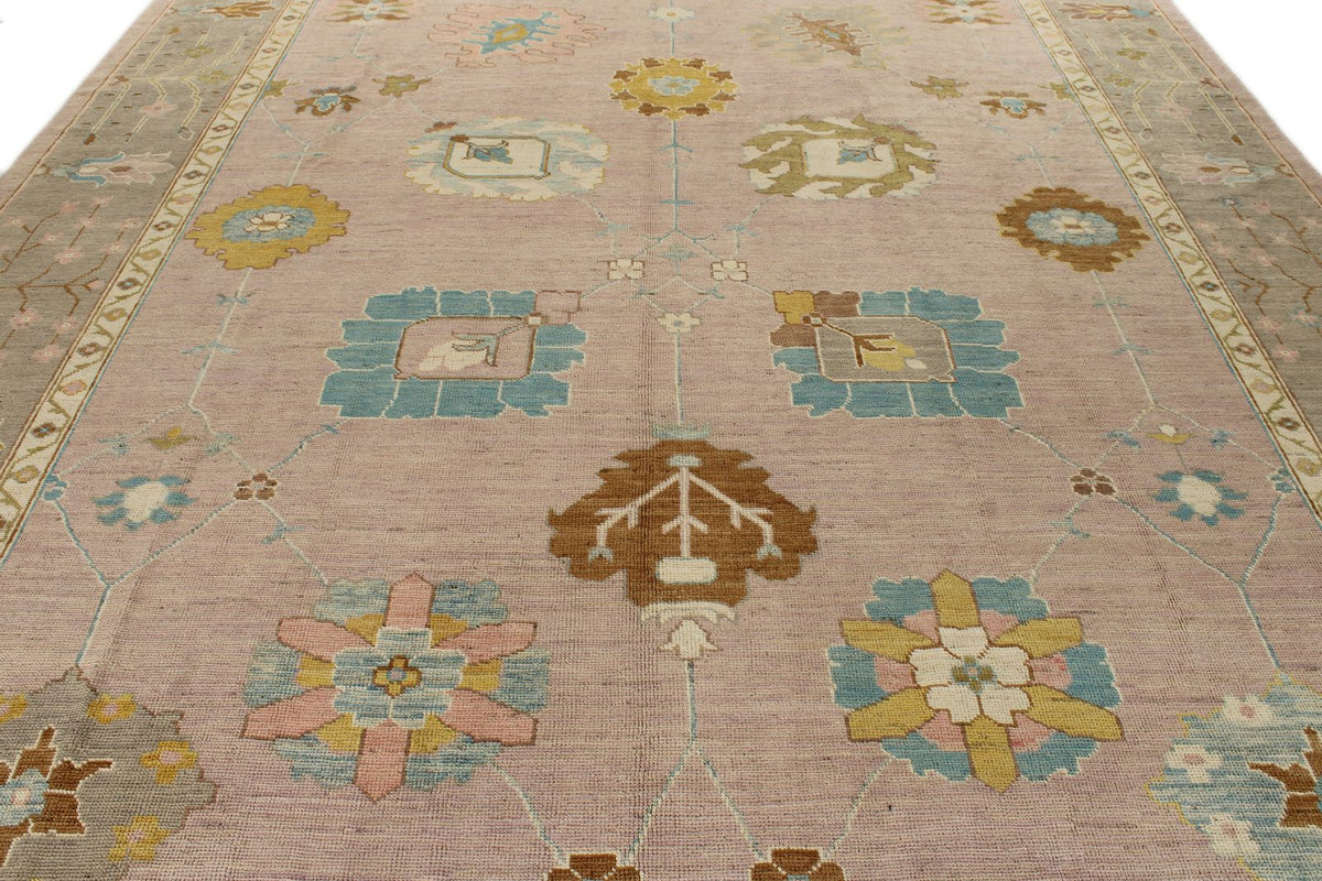 11x14 Pink and Brown Turkish Oushak Rug