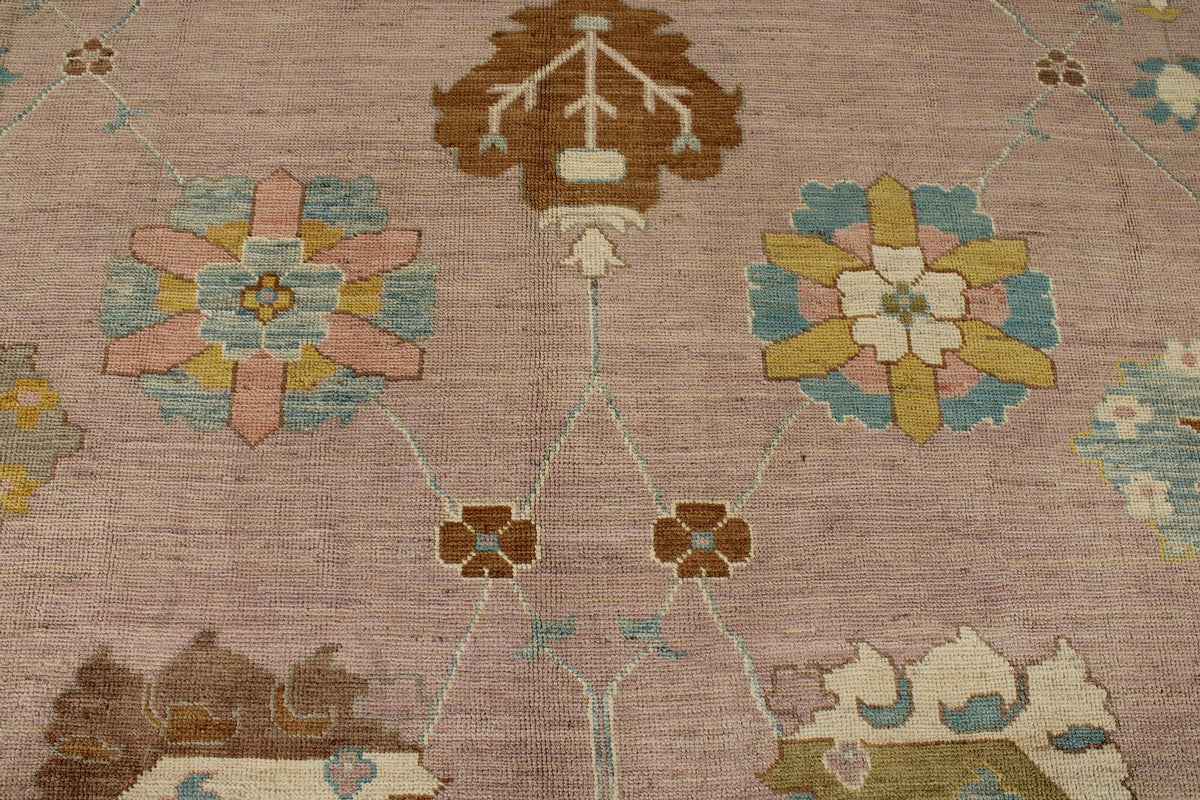 11x14 Pink and Brown Turkish Oushak Rug