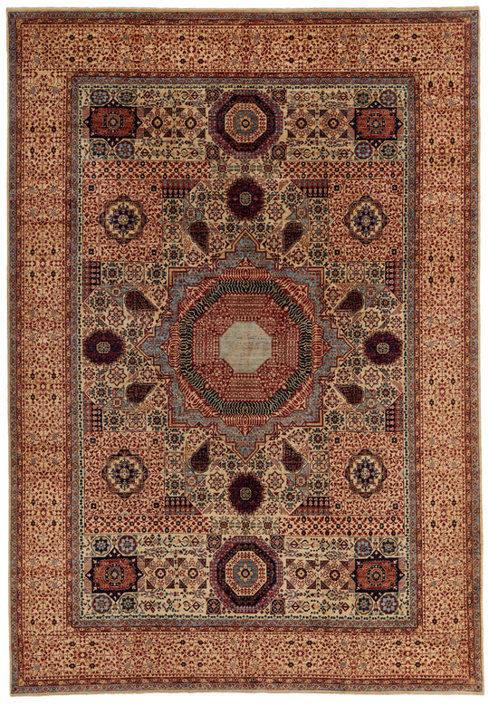 10x14 Beige and Ivory Turkish Tribal Rug