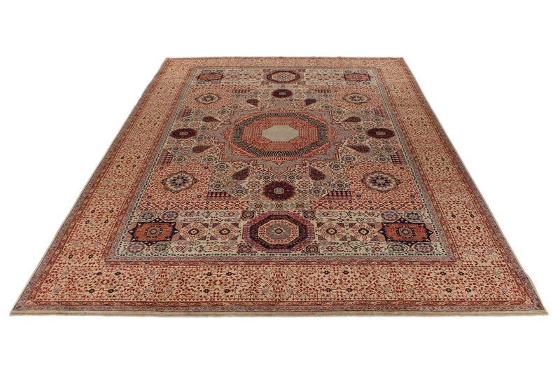 10x14 Beige and Ivory Turkish Tribal Rug