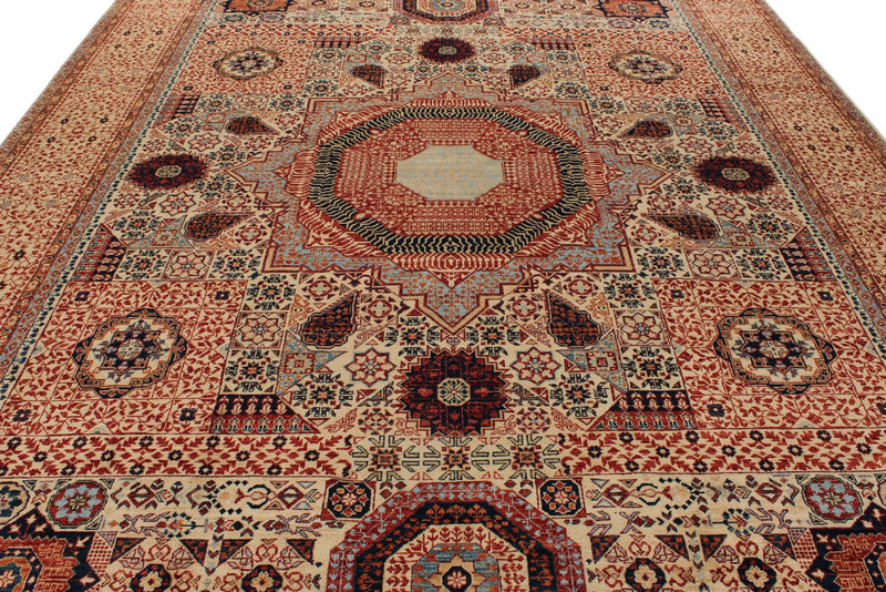 10x14 Beige and Ivory Turkish Tribal Rug