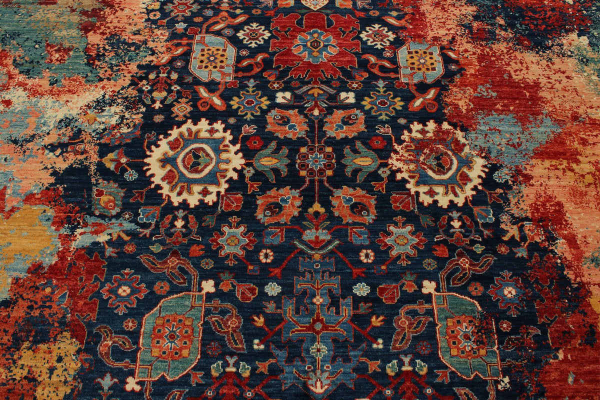 10x14 Navy and Multicolor Modern Contemporary Rug