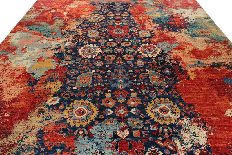 10x14 Navy and Multicolor Modern Contemporary Rug
