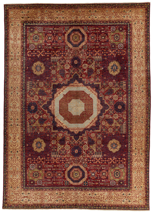 10x14 Burgundy and Ivory Turkish Tribal Rug
