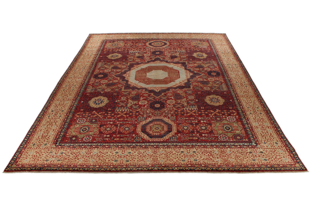 10x14 Burgundy and Ivory Turkish Tribal Rug