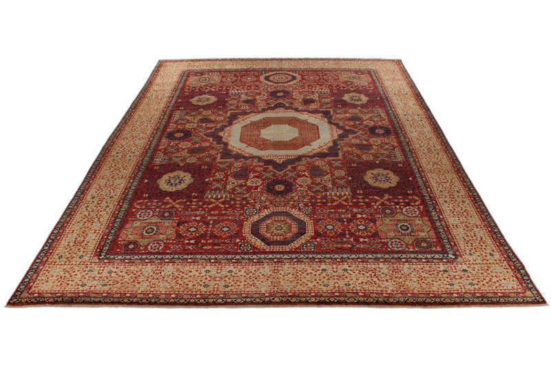 10x14 Burgundy and Ivory Turkish Tribal Rug