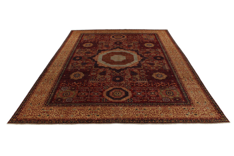 10x14 Burgundy and Ivory Turkish Tribal Rug