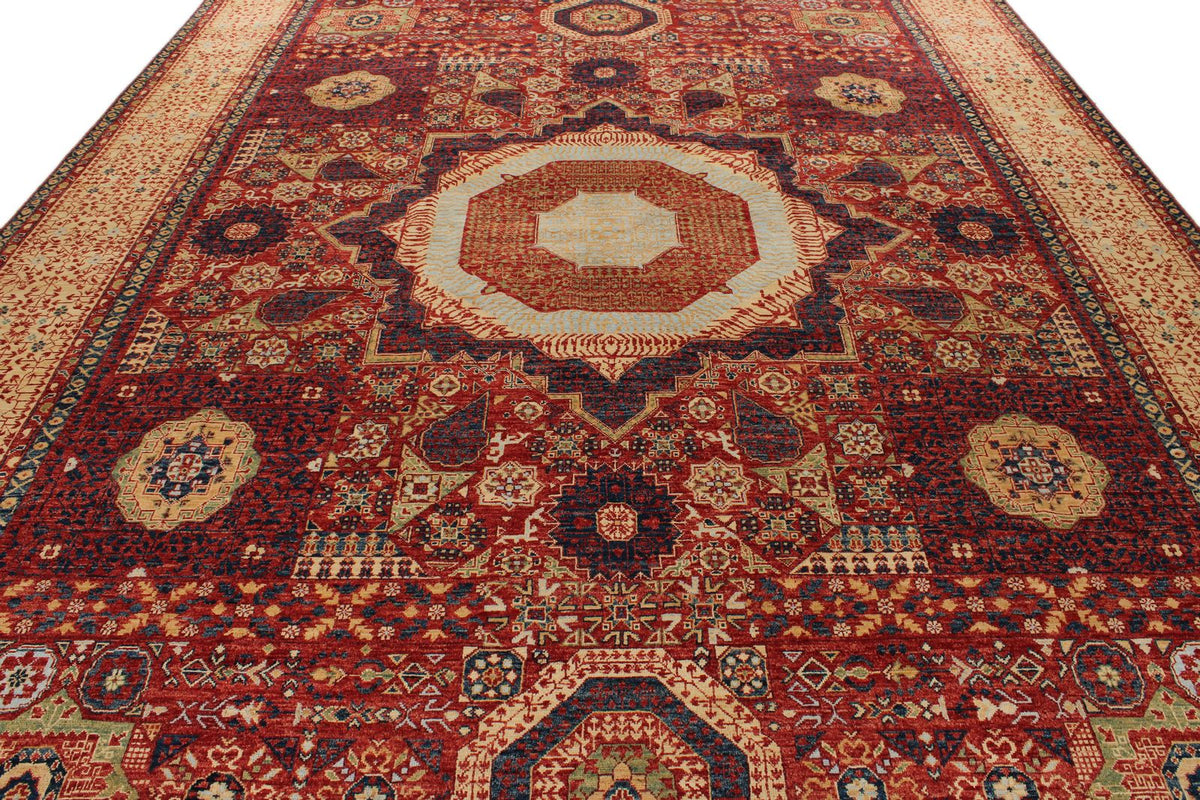10x14 Burgundy and Ivory Turkish Tribal Rug
