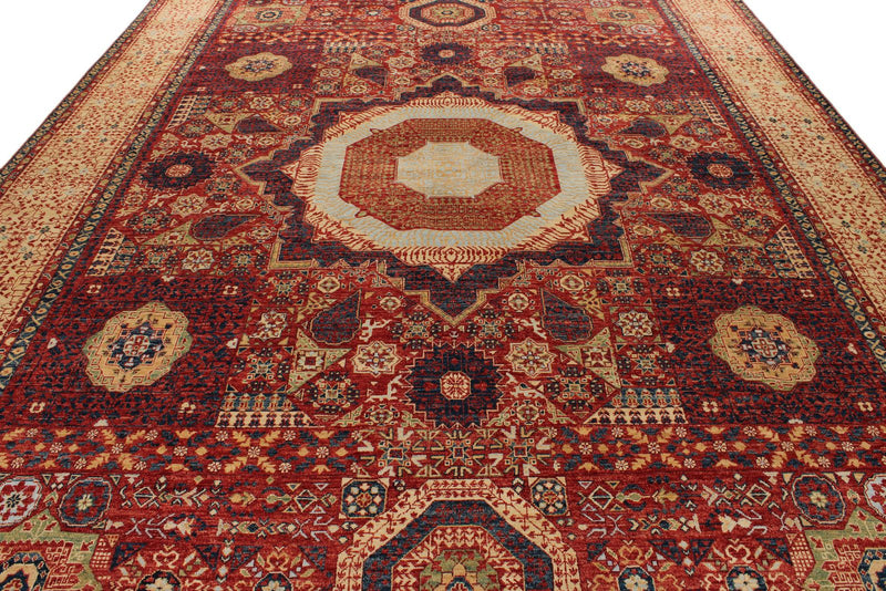 10x14 Burgundy and Ivory Turkish Tribal Rug