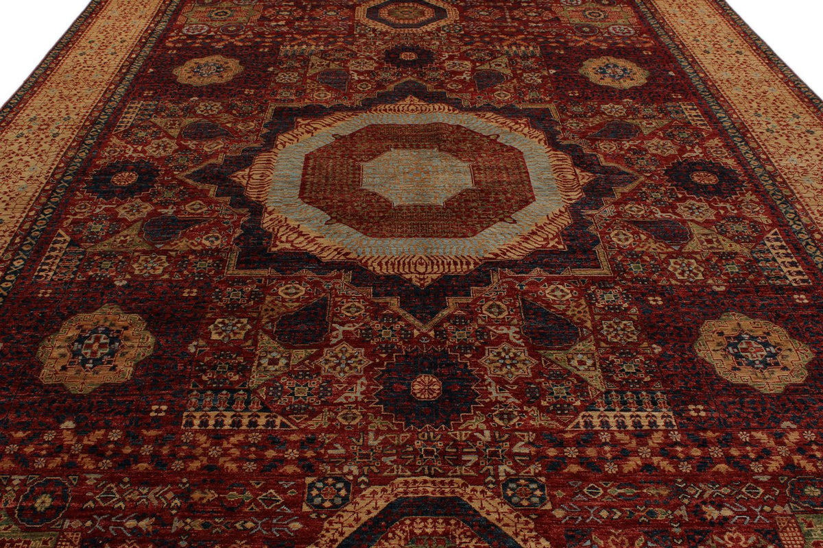 10x14 Burgundy and Ivory Turkish Tribal Rug