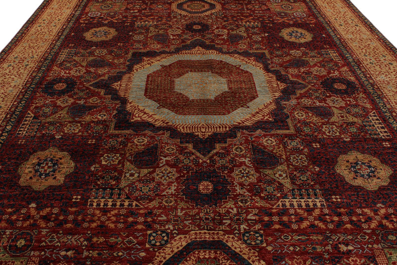 10x14 Burgundy and Ivory Turkish Tribal Rug
