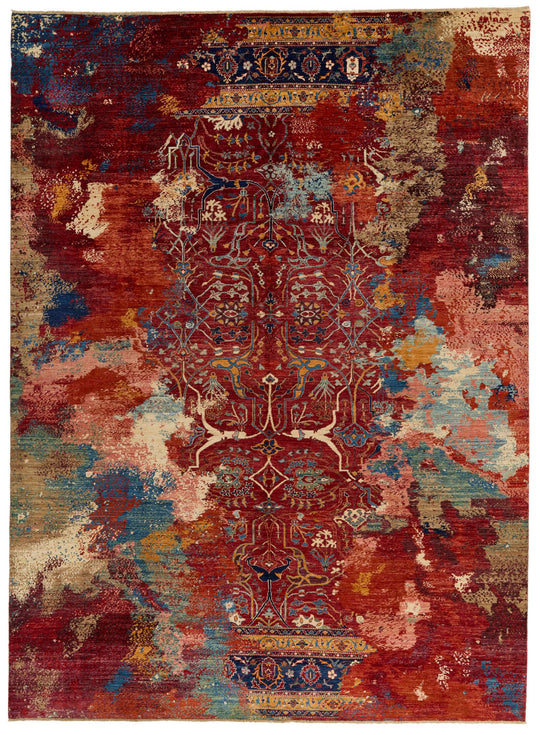 10x13 Red and Multicolor Turkish Tribal Rug