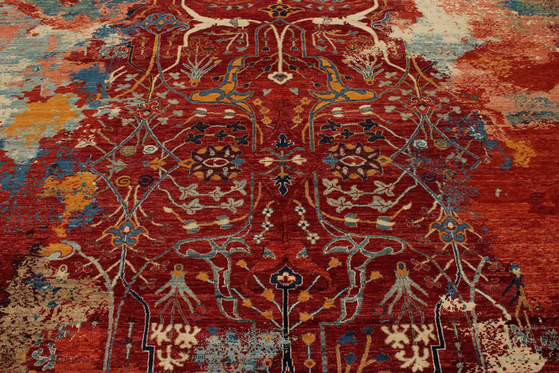 10x13 Red and Multicolor Turkish Tribal Rug